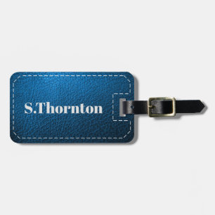 Personalised Luggage Tag - Faux Blue Leather