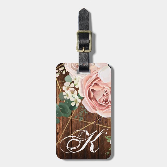 Personalised Luggage Tag Geometric Garden Rose (Front Vertical)