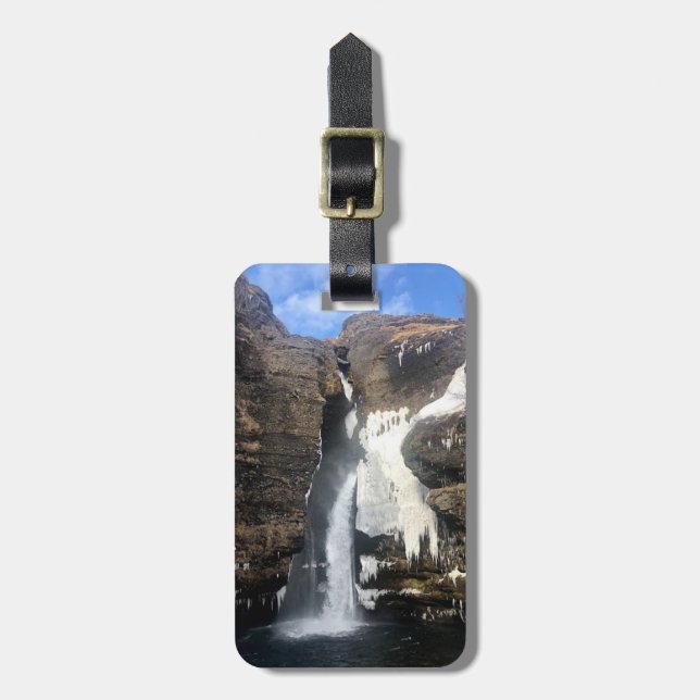 Personalised luggage tag - Iceland waterfall (Front Vertical)