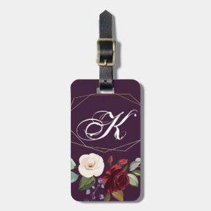 Personalised Luggage Tag Plum Purple Roses Gold Ge