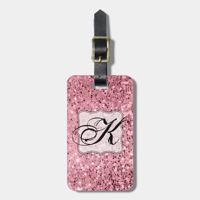 Personalised Luggage Tag Rose Gold Glitter (Front Vertical)