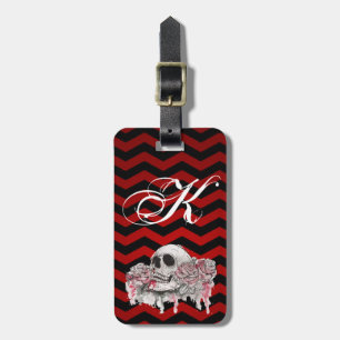 Personalised Luggage Tag skull Rose Gothic Chevron