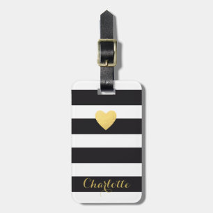 Personalised Luggage tag striped gold heart