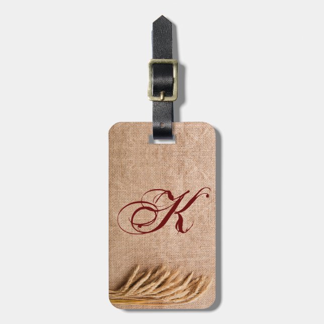 Personalised Luggage Tag Wheat on Burlap Sack Coun (Front Vertical)