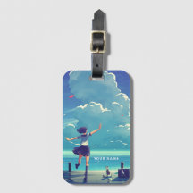 Personalised Luggage Tag Whimsical Japanese Art