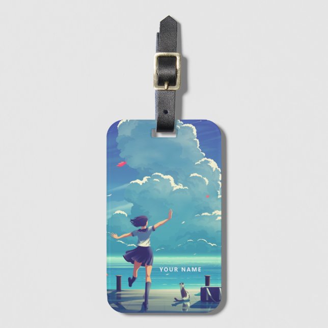 Personalised Luggage Tag Whimsical Japanese Art (Front Vertical)