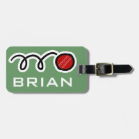 Personalised luggage tag with funny cricket ball