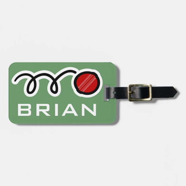 Personalised luggage tag with funny cricket ball (Front Horizontal)