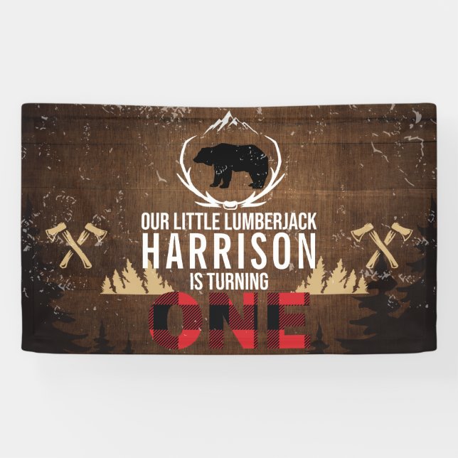Personalised Lumberjack First Birthday Banner (Horizontal)