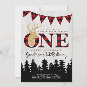 Personalised Lumberjack Theme Boys First Birthday Invitation