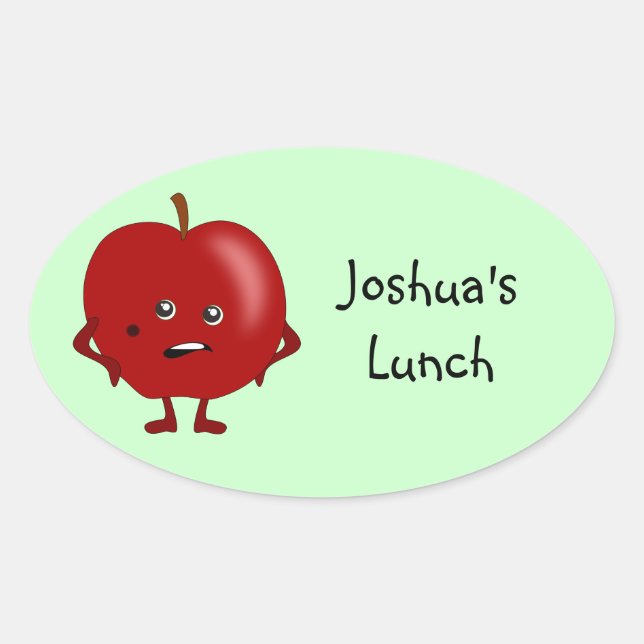 Personalised Lunch Labels: Apple Oval Sticker (Front)