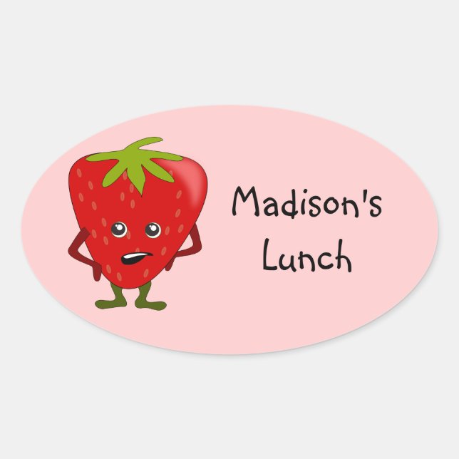 Personalised Lunch Labels: Strawberry Oval Sticker (Front)