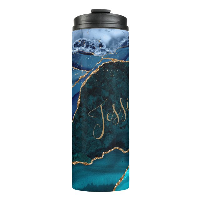 Personalised Lux Peacock Agate & Gold   Thermal Tumbler (Front)