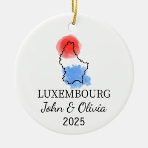 Personalised Luxembourg Ornament, Luxembourg Flag Ceramic Tree Decoration