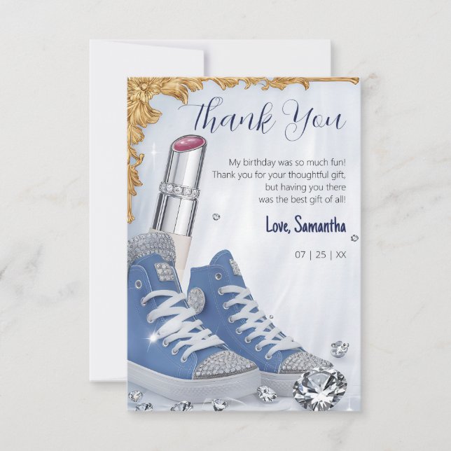 Personalised Luxurious Birthday Sneaker Ball Party Thank You Card (Front)