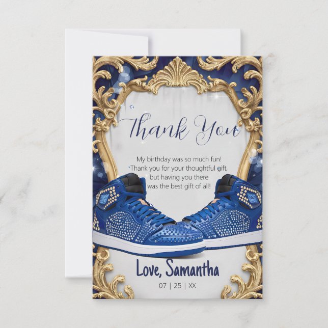 Personalised Luxurious Birthday Sneaker Ball Party Thank You Card (Front)