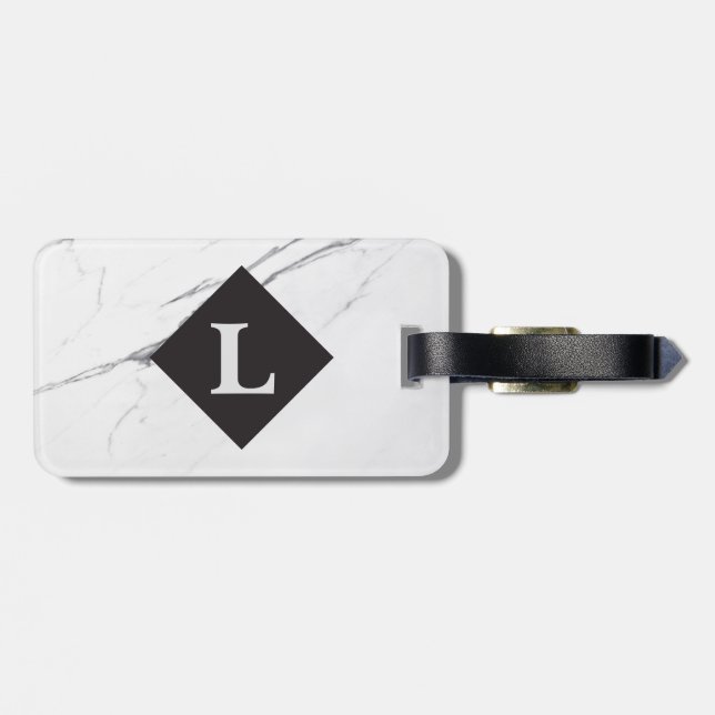 Personalised Luxurious White Marble luggage tag (Back Horizontal)