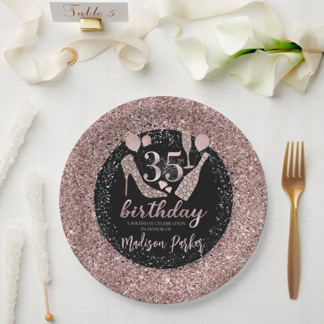 Personalised Luxury 35th Birthday Glitter Paper Plate (Wedding)