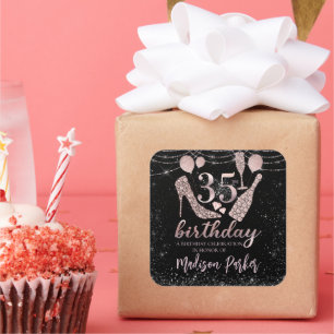 Personalised Luxury 35th Birthday Glitter Square Sticker