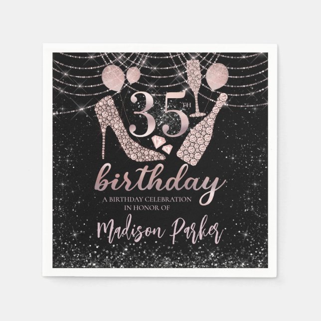 Personalised Luxury 35th Birthday Napkin (Front)