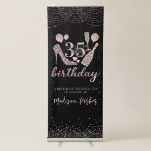 Personalised Luxury 35th Birthday Rose Gold Black Retractable Banner
