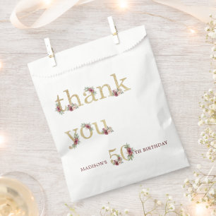 Personalised Luxury 50th Birthday Gold Floral Favour Bags