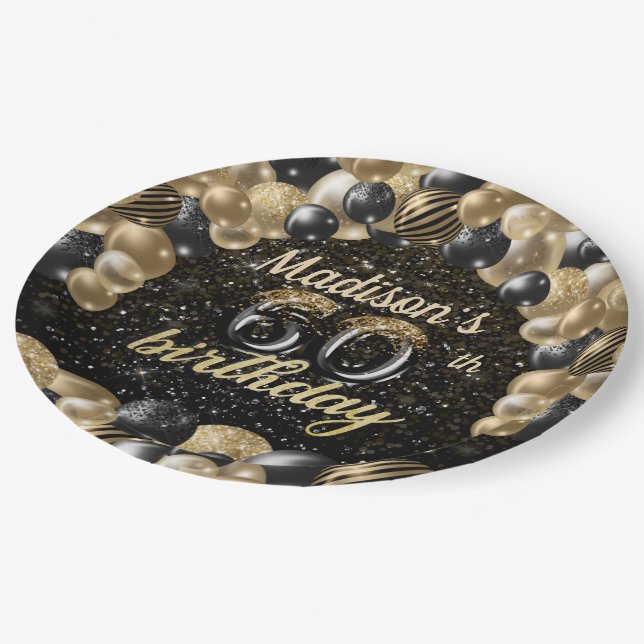 Personalised Luxury 60th Birthday Balloon Paper Pl Paper Plate (Angled)