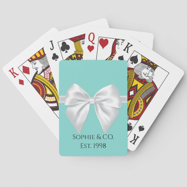 Personalised Luxury Aqua White Bow party favour Playing Cards (Back)