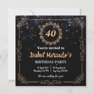 Personalised Luxury Black Gold Birthday Invitation