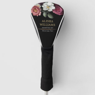 Personalised Luxury Black Gold Floral  Golf Head Cover