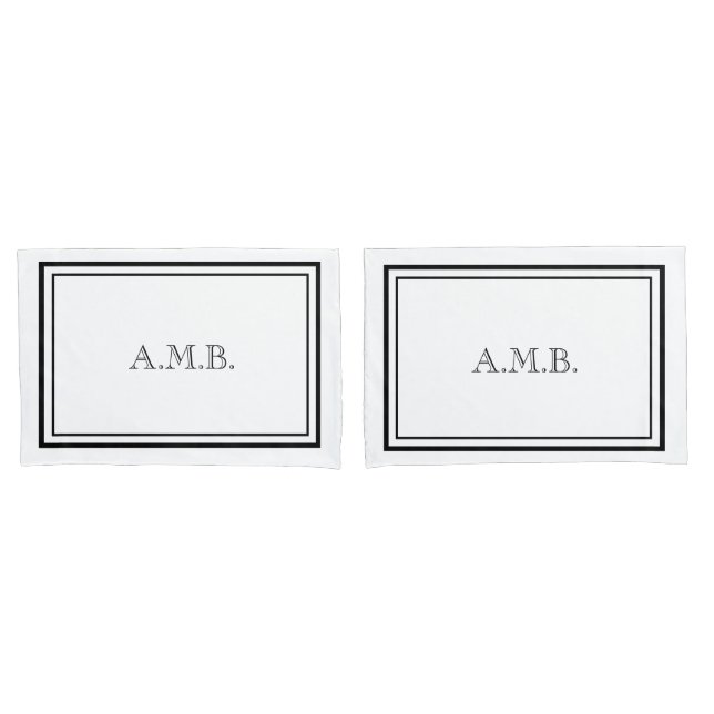 Personalised Luxury Black & White Monogram Pillowcase (Front-Set)