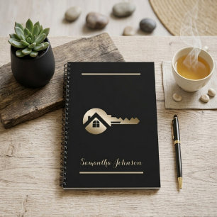 Personalised Luxury Blackwith Gold Key Real Estate Notebook