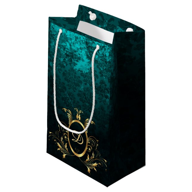 Personalised Luxury Damask gold Frame Small Gift Bag (Front Angled)