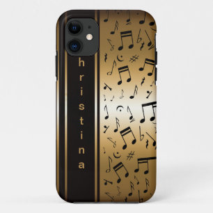 Personalised Luxury Gold and Black Music Notes iPhone 11 Case