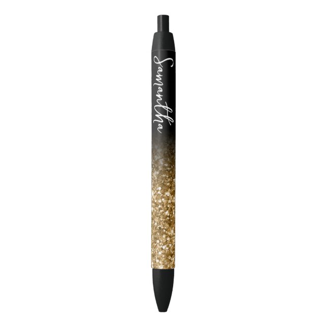 Personalised Luxury Gold Glitter Ombre Black Ink Pen (Front Vertical)