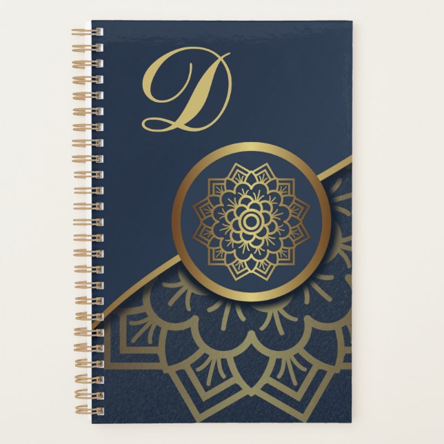 Personalised Luxury Gold Mandala Art Blue Planner (Front)