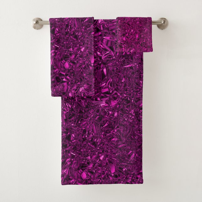 Personalised luxury magenta crushed foil bath towel set (Insitu)