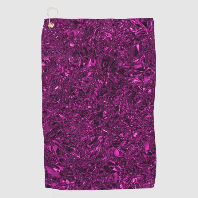 Personalised luxury magenta crushed foil golf towel (Front)
