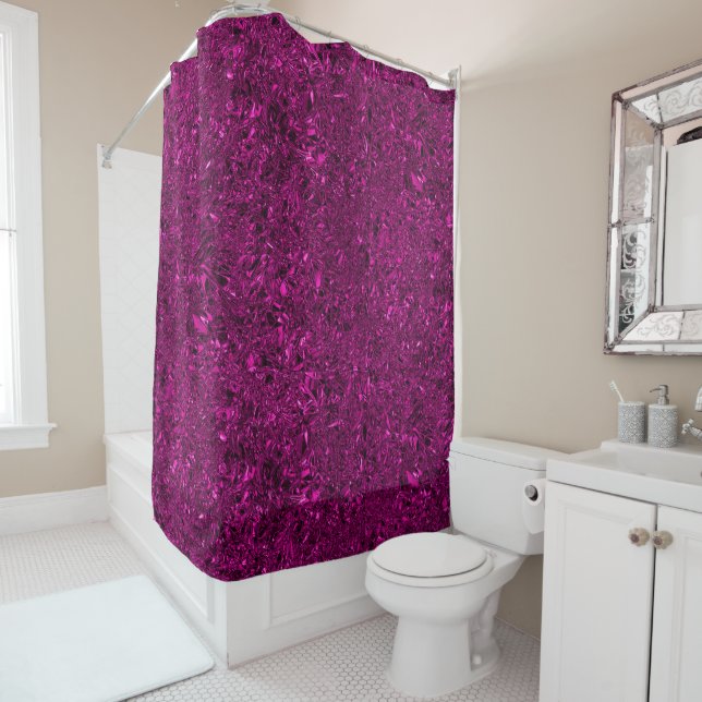 Personalised luxury magenta crushed foil shower curtain (In Situ)