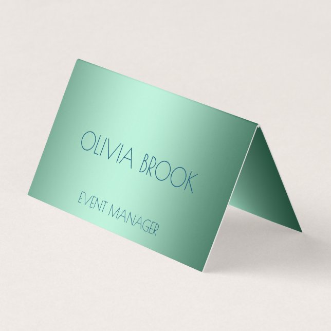Personalised luxury mint green metallic foil business card (Front)