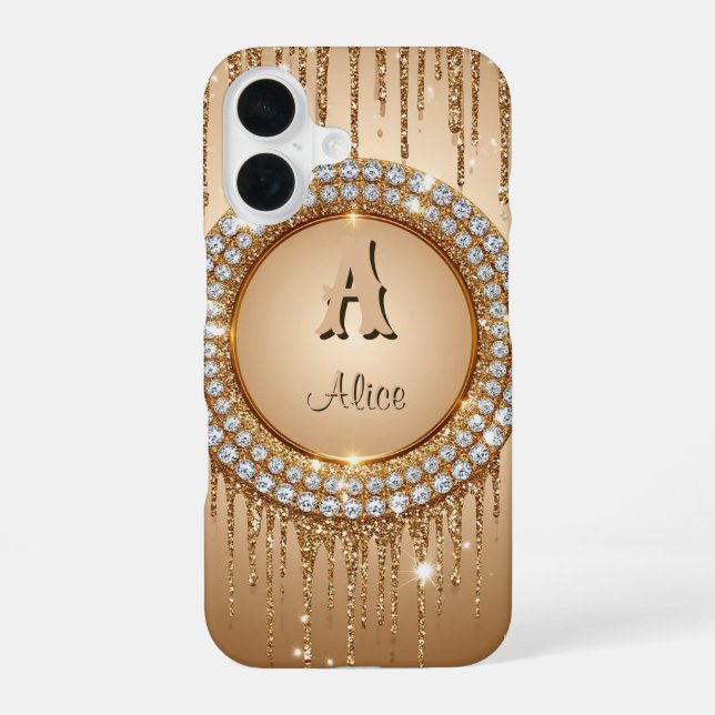 Personalised luxury monogram design iPhone 16 case (Back)