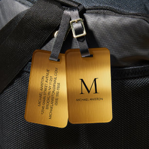 Personalised Luxury Monogram Faux Gold Metal Luggage Tag