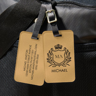 Personalised Luxury Monogram Gold Travel Luggage Tag