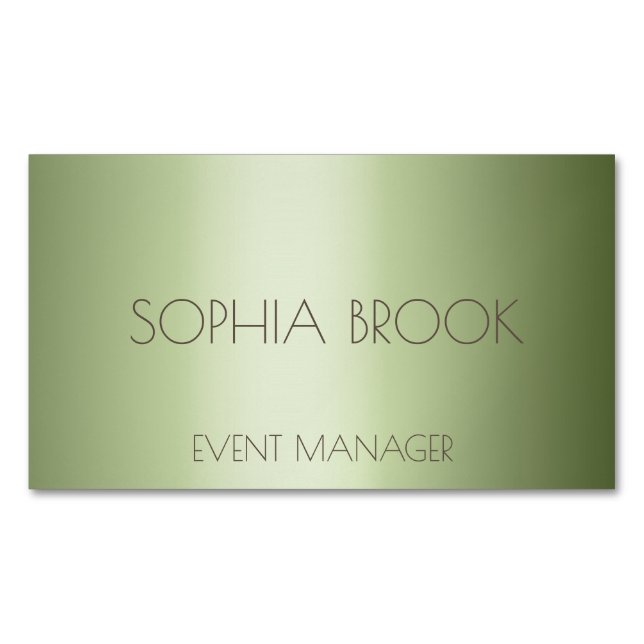 Personalised luxury olive green metallic foil 	Magnetic business card (Front)