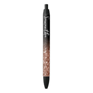 Personalised Luxury Rose Gold Glitter Ombre Black Ink Pen