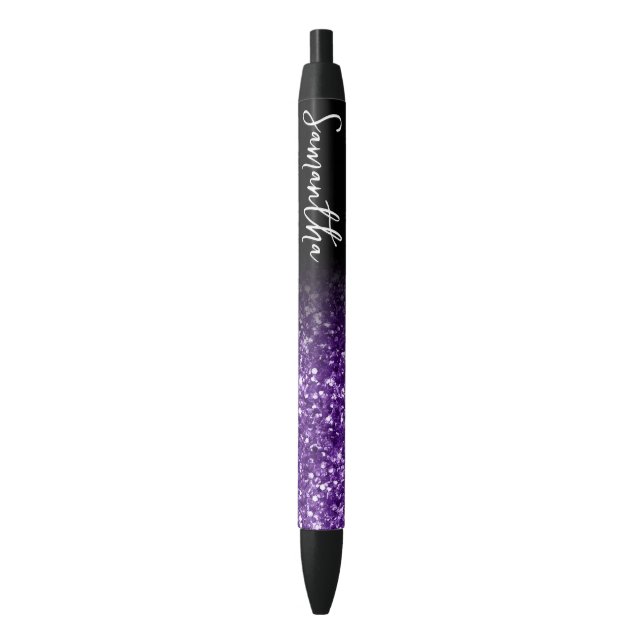 Personalised Luxury Royal Purple Glitter Ombre Black Ink Pen (Front Vertical)