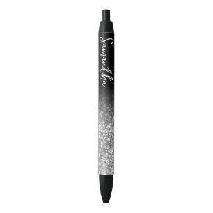 Personalised Luxury Silver Glitter Ombre Black Ink Pen