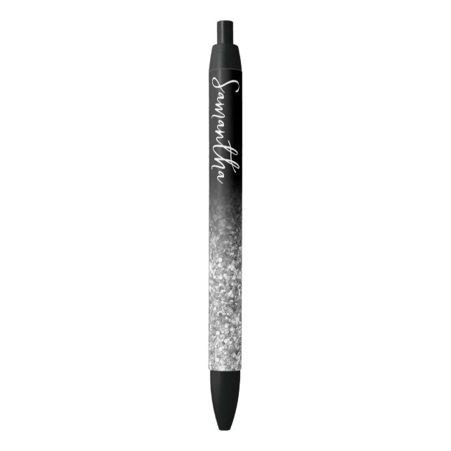 Personalised Luxury Silver Glitter Ombre Black Ink Pen (Front Vertical)