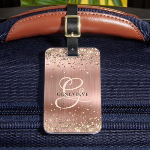 Personalised Luxury Style Faux Rose Gold Glitter Luggage Tag