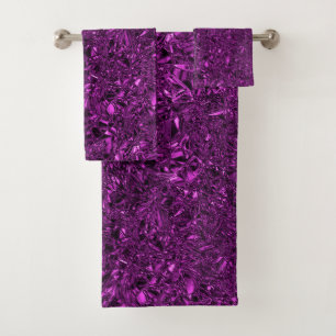 Personalised luxury violet crushed foil bath towel set